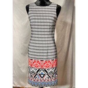 Mario Serrani Sheath Dress, Sleeveless, Tribal Design Size 2